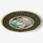 85 Ihr Foto Zufallszahlenmuster Schwarz/Gold Pappteller (Schrägansicht)