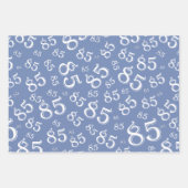 85. Meilenstein Geburtstag Blau/Weiß Zahlenmuster Geschenkpapier Set (Vorderseite)