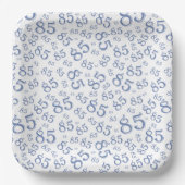85. Party Random Number Pattern Blau/Weiß Pappteller (Vorderseite)