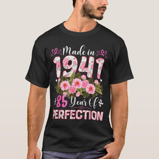 85 Year Old Made In 1941 Floral 85th Birthday Wome T-Shirt (Vorderseite)