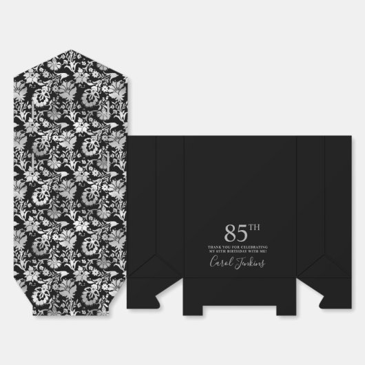 85th Birthday Black Silver Floral Thank You Geschenkschachtel (Ungefaltet)