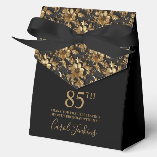 85th Birthday Gold Floral Thank You  Geschenkschachtel (Vorderseite)