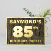 85th Birthday Party: Bold, Faux Wood Grain Pattern Folieneinladung (Stehend vorne)