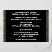 85th Birthday Party: Bold, Faux Wood Grain Pattern Folieneinladung (Rückseite)