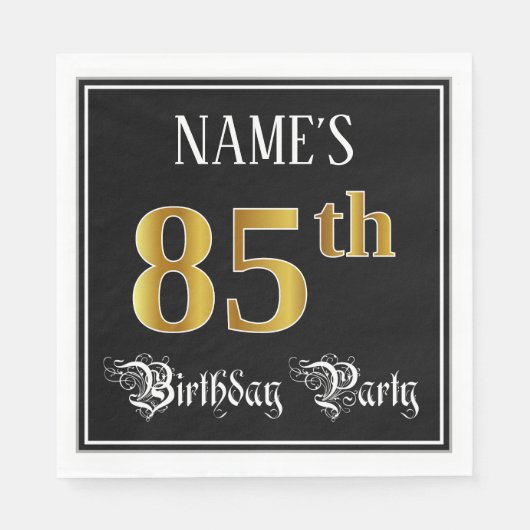 85th Birthday Party — Fancy Script, Faux Gold Look Serviette (Vorderseite)