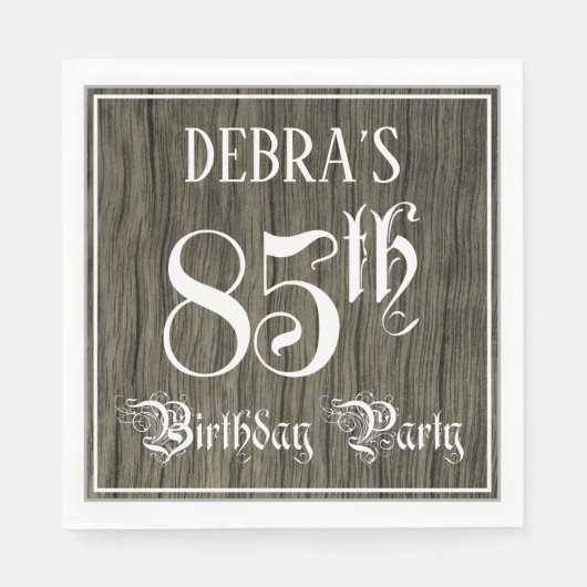85th Birthday Party — Fancy Script, Faux Wood Look Serviette (Vorderseite)