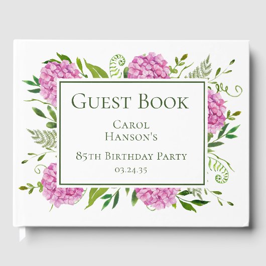 85th Birthday Pink Hydrangeas Gästebuch (Vorderseite)