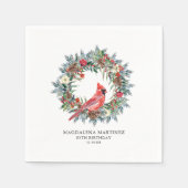 85th Birthday Red Cardinal Wreath Custom Cocktail Serviette (Vorderseite)