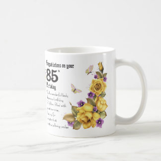 85th Geburtstags-gelbe Rose und Kaffeetasse