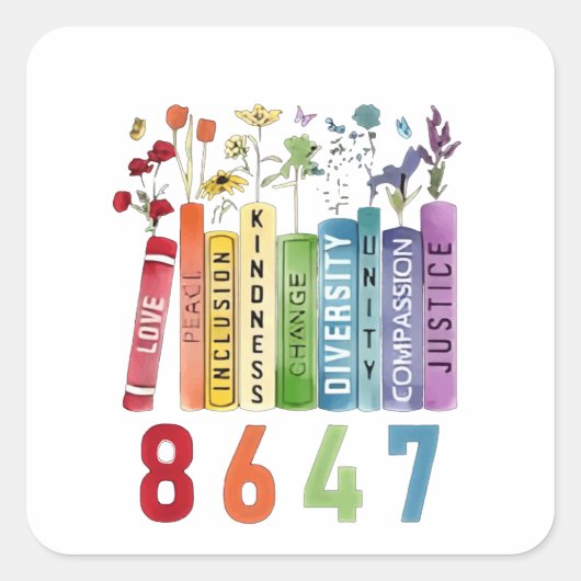 8647 Subtle Anti Trump Anti MAGA 86 47 Floral LGBT Quadratischer Aufkleber (Vorderseite)