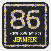 86. Geburtstag: Blumennummer, Individuelle Name, B Quadratischer Aufkleber (Vorderseite)