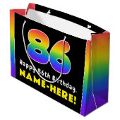 86. Geburtstag: Farbiger Regenbogen # 86, Individu Große Geschenktüte (Rückseite Schrägansicht)