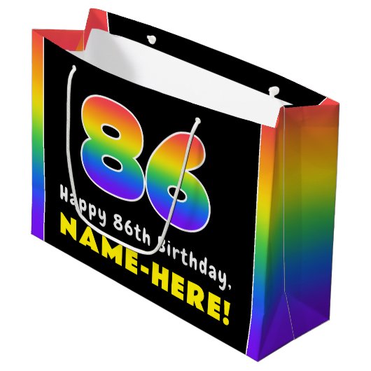 86. Geburtstag: Farbiger Regenbogen # 86, Individu Große Geschenktüte (Vorderseite Schrägansicht)