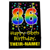86. Geburtstag: Farbiges Sternenmuster & Regenboge Mittlere Geschenktüte (Rückseite)