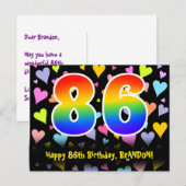 86. Geburtstag: Fun Hearts Muster, Regenbogen 86 Postkarte (Vorne/Hinten)