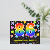 86. Geburtstag: Fun Hearts Muster, Regenbogen 86 Postkarte (Stehend Vorderseite)