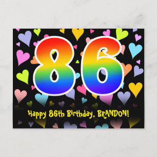 86. Geburtstag: Fun Hearts Pattern, Regenbogen 86 Postkarte