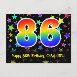 86. Geburtstag: Fun Stars Pattern, Regenbogen 86, Postkarte