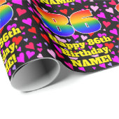 86. Geburtstag: Loving Hearts Pattern, Regenbogen Geschenkpapier (Rolleneckpunkt)