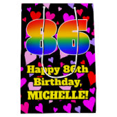 86. Geburtstag: Loving Hearts Pattern, Regenbogen Mittlere Geschenktüte (Rückseite)