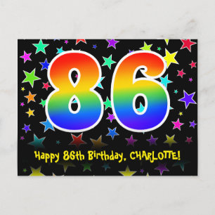86. Geburtstag: Lustige Sterne Muster, Regenbogen  Postkarte