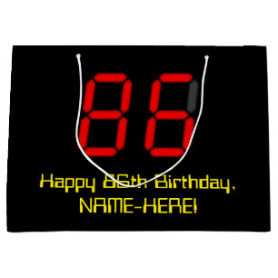 86. Geburtstag: Red Digital Clock Style "86" + Nam Große Geschenktüte