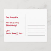 86. Geburtstag: Rosa Streifen & Herz, Regenbogen 8 Postkarte (Rückseite)