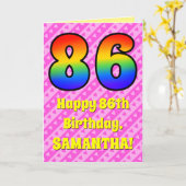 86. Geburtstag: Rosa Streifen & Herz, Regenbogen # Karte (Gelbe Blume)