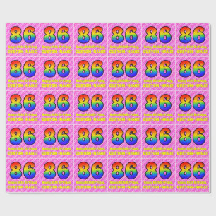 86. Geburtstag: Rosa Streifen und Herz, Regenbogen Geschenkpapier