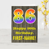 86. Geburtstag: Rustikale Imitate Holzschau, Regen Karte (Gelbe Blume)