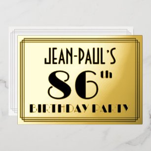 86. Geburtstagsfeier — Art Deco-Look „86“ + Name Folieneinladung