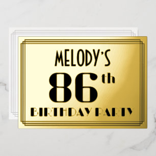 86. Geburtstagsfeier: Art Deco-Look „86“ und Name Folieneinladung