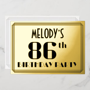 86. Geburtstagsparty: Art Deco Look "86" und Name Folieneinladung
