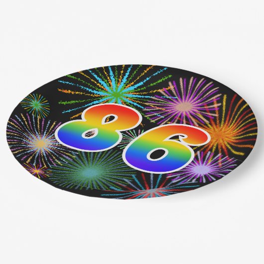 86. Veranstaltung - Spaß, farbenfroh, kühl, Regenb Pappteller (Schrägansicht)