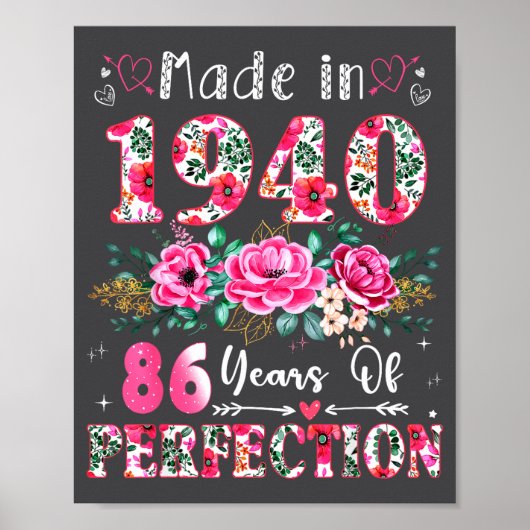 86 Year Old Made In 1940 Floral 86th Birthday Wome Poster (Vorne)