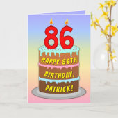 86th Birthday — Fun Cake & Candles, w/ Custom Name Karte (Gelbe Blume)