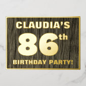 86th Birthday Party: Bold, Faux Wood Grain Pattern Folieneinladung (Vorderseite)