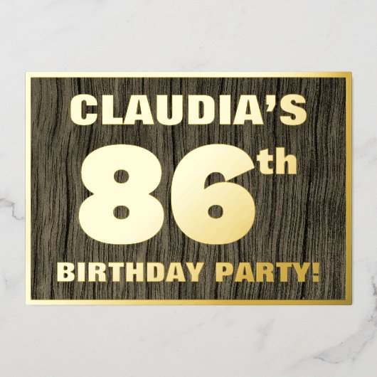 86th Birthday Party: Bold, Faux Wood Grain Pattern Folieneinladung (Vorderseite)