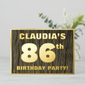 86th Birthday Party: Bold, Faux Wood Grain Pattern Folieneinladung (Stehend vorne)