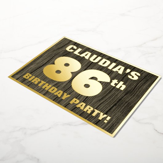 86th Birthday Party: Bold, Faux Wood Grain Pattern Folieneinladung (Gedreht)