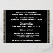 86th Birthday Party: Bold, Faux Wood Grain Pattern Folieneinladung (Rückseite)