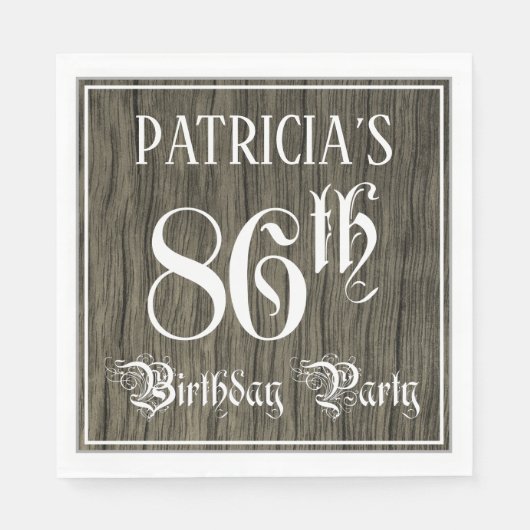 86th Birthday Party — Fancy Script, Faux Wood Look Serviette (Vorderseite)