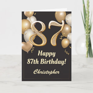 87. Geburtstag Black and Gold Balloons Confetti Karte