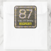 87. Geburtstag: Blumennummer, Imitate Holzbild, Na Quadratischer Aufkleber (Tasche)