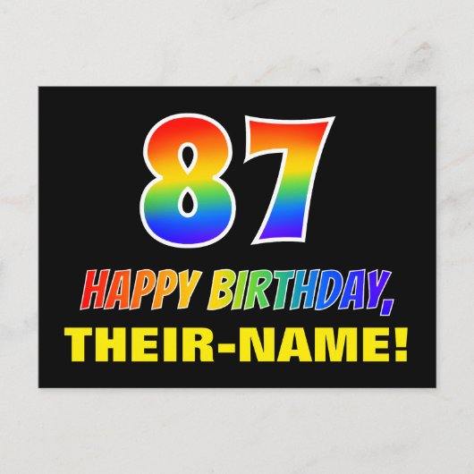 87. Geburtstag: Bold, Fun, Simple, Rainbow 87 Postkarte (Vorderseite)