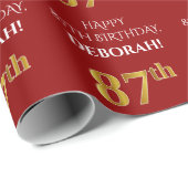 87. Geburtstag: Elegant, rot, Imitate Gold Look Geschenkpapier (Rolleneckpunkt)
