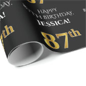 87. Geburtstag: Elegant, schwarz, Imitate Gold Loo Geschenkpapier (Rolleneckpunkt)