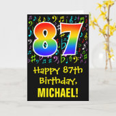 87. Geburtstag: Farbige Musiksymbole + Regenbogen  Karte (Gelbe Blume)