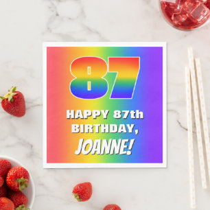 87. Geburtstag: Farbiges, lustiges Regenbogenmuste Serviette