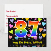 87. Geburtstag: Fun Hearts Muster, Regenbogen 87 Postkarte (Vorne/Hinten)